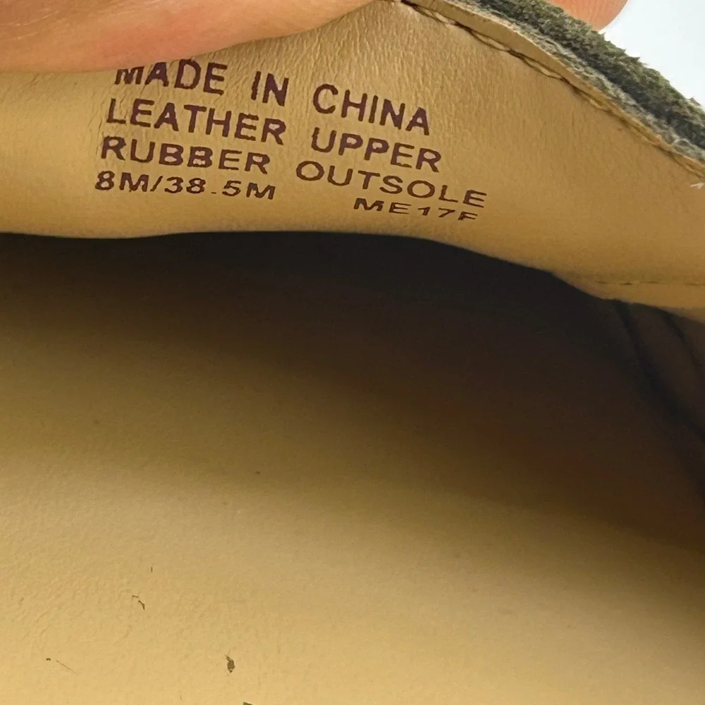 Michael Kors Fulton Ballet Flats Womens 8M Olive Green Suede Gold MK Logo Preppy